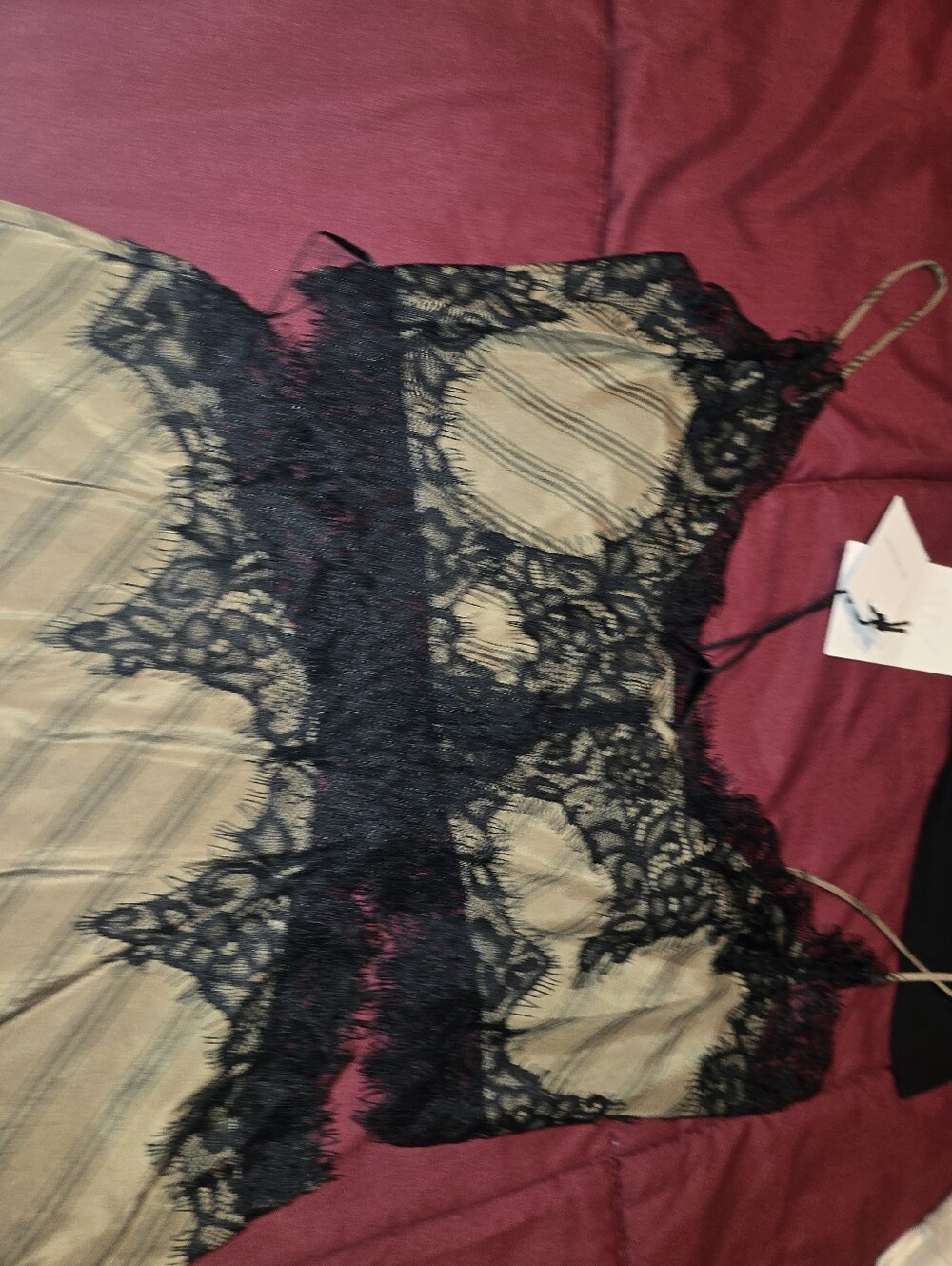 Zara Olive Green Slip Dress with Black Lace Trim - Picture 15 of 16